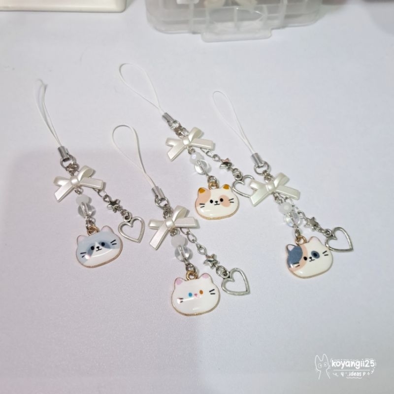 Jual Ribbon Kitty Coquette Phonestrap Beads Cat Phone Bag Charm Enamel Epoxy Keychain Shopee