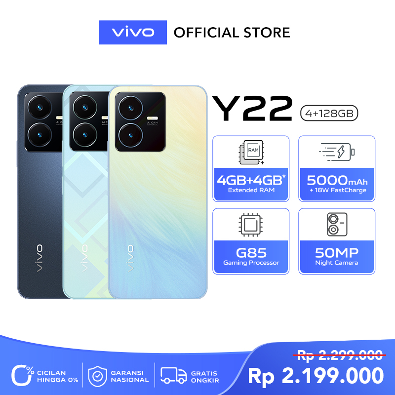 Jual [NEW LAUNCH] vivo Y22 (4/128) - Helio G85, 50MP Camera, Splash