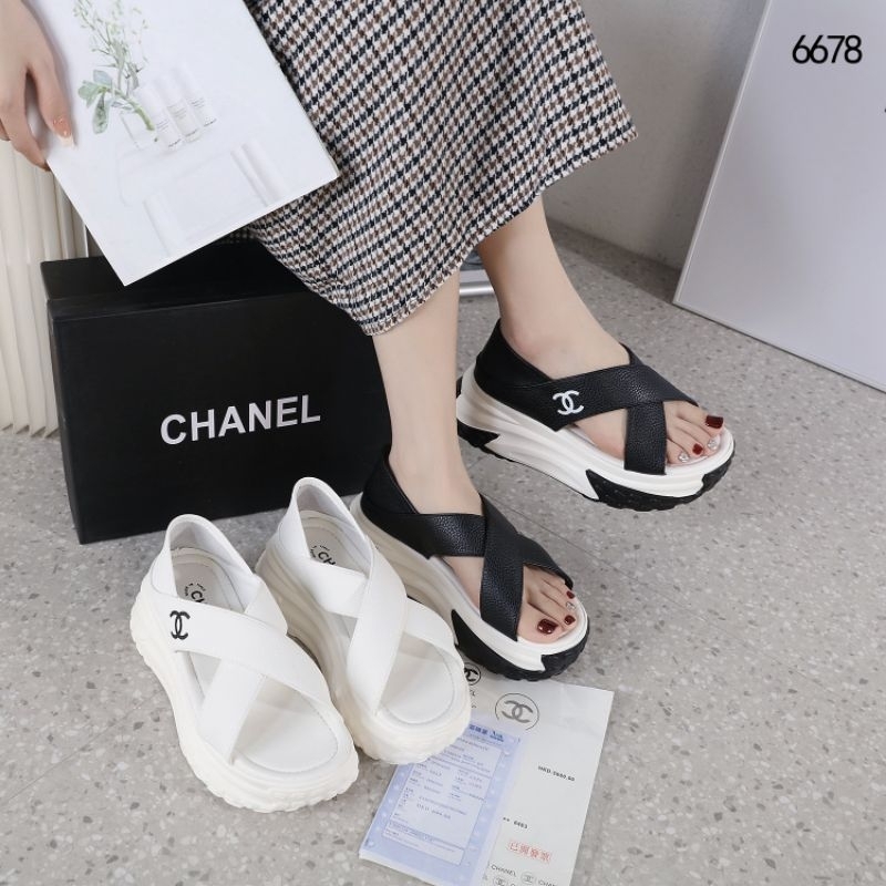 Chanel Cambon 36C Leather Quilted CC Button Dad Sandals CC