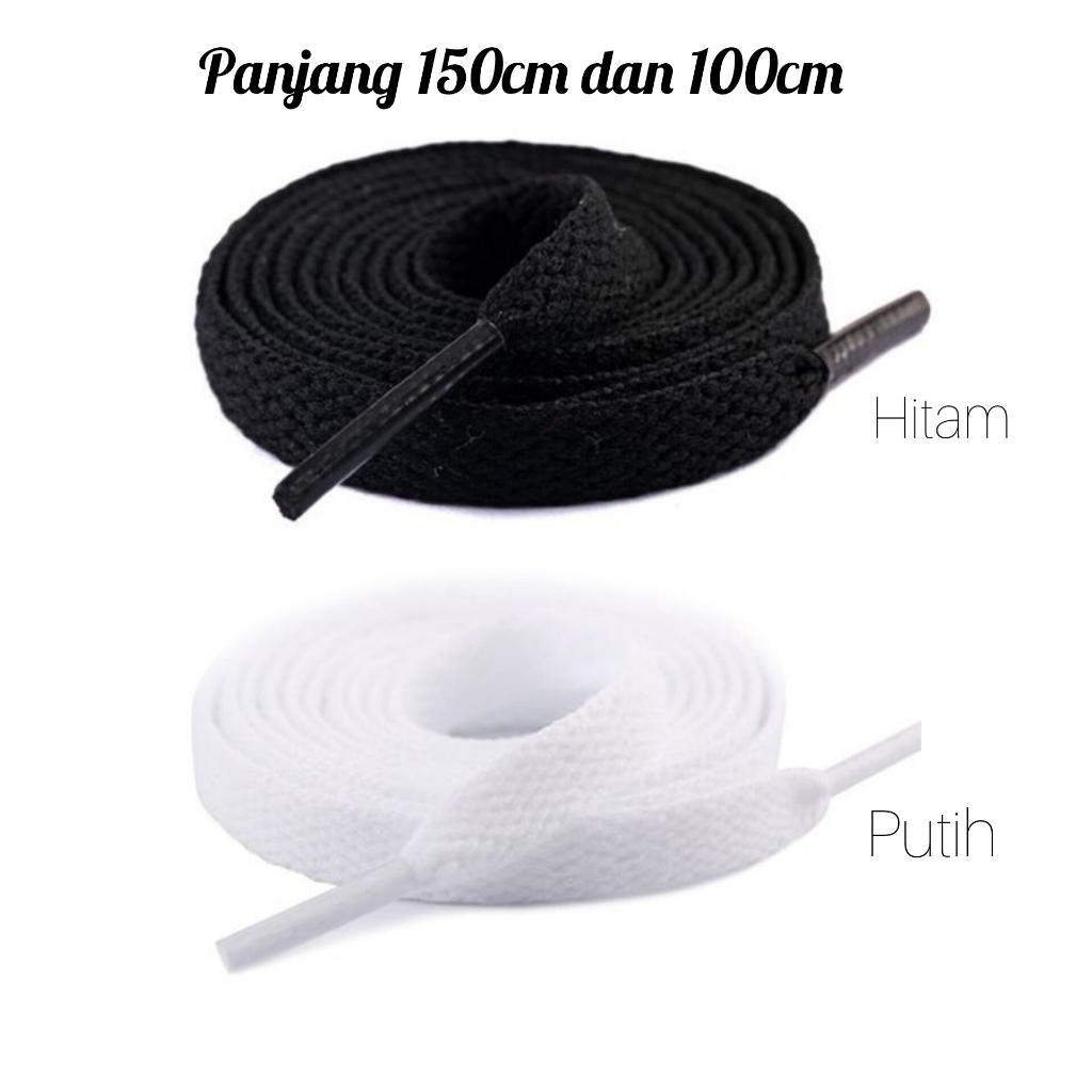 Jual Tali Sepatu Panjang 150cm Warna Putih Pipih Gepeng Shoe Laces