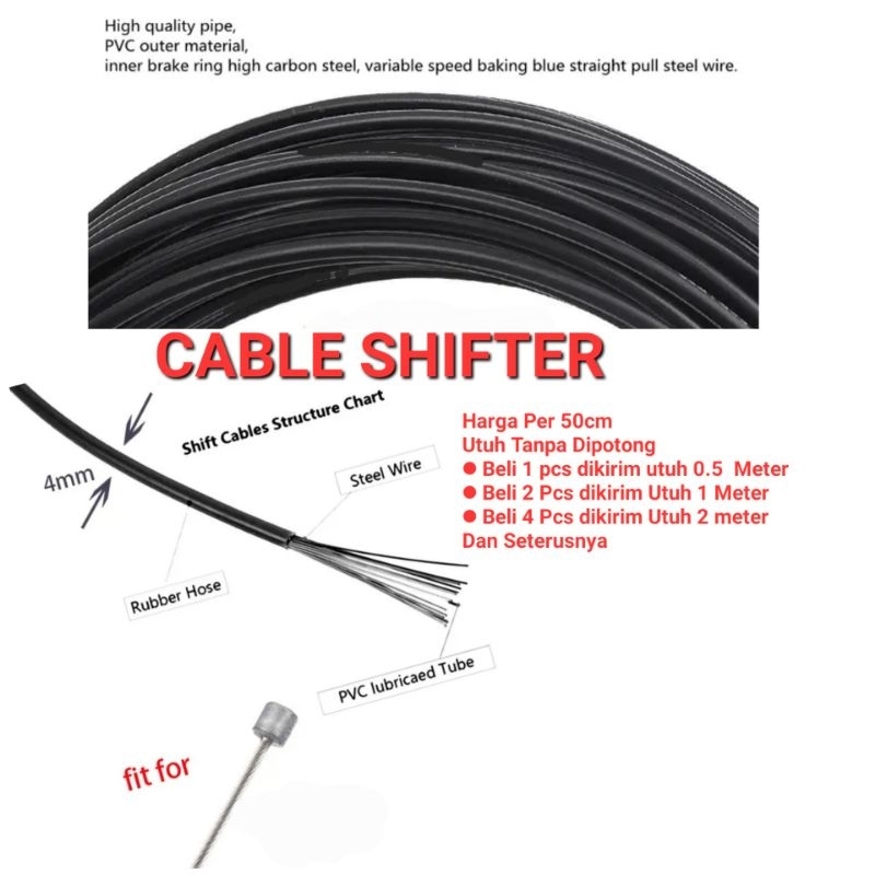 Jual ( 50 CM ) Kabel Shifter Sepeda Cable Operan Housing Sepeda Cable ...