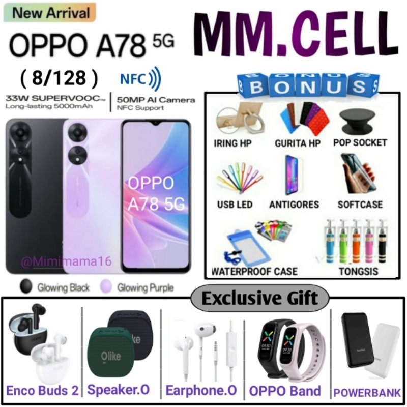 Jual OPPO A78 5G RAM 8/128 NFC Support GARANSI RESMI OPPO INDONESIA