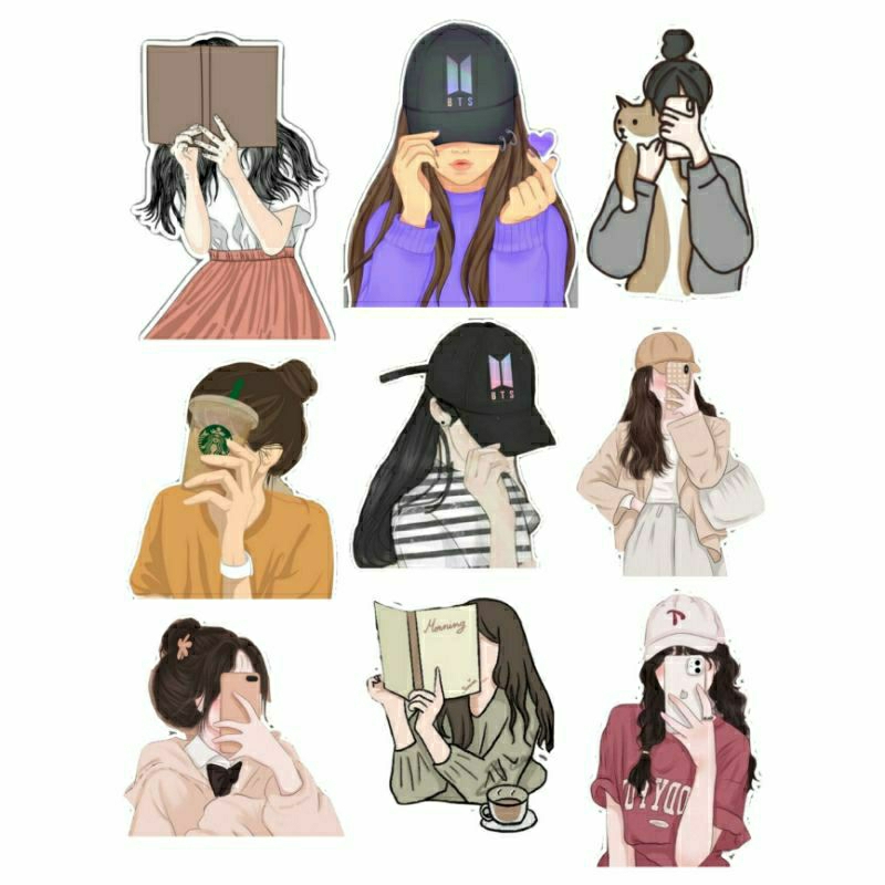 Jual [Isi 9 Pcs] TERMURAH STICKER AESTHETIC GIRL SERIES NON HIJAB ANTI ...