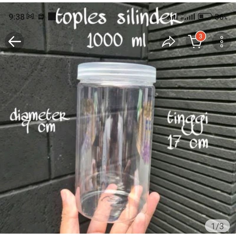 Jual Toples Tabung Silinder 1000ml Tutup Ulir Plastik Tutup Putih Susu