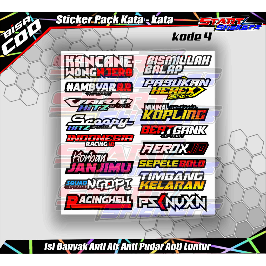 Jual STIKER PACK KATA KATA RACING / STIKER PACK HEREX / STIKER PACK ...