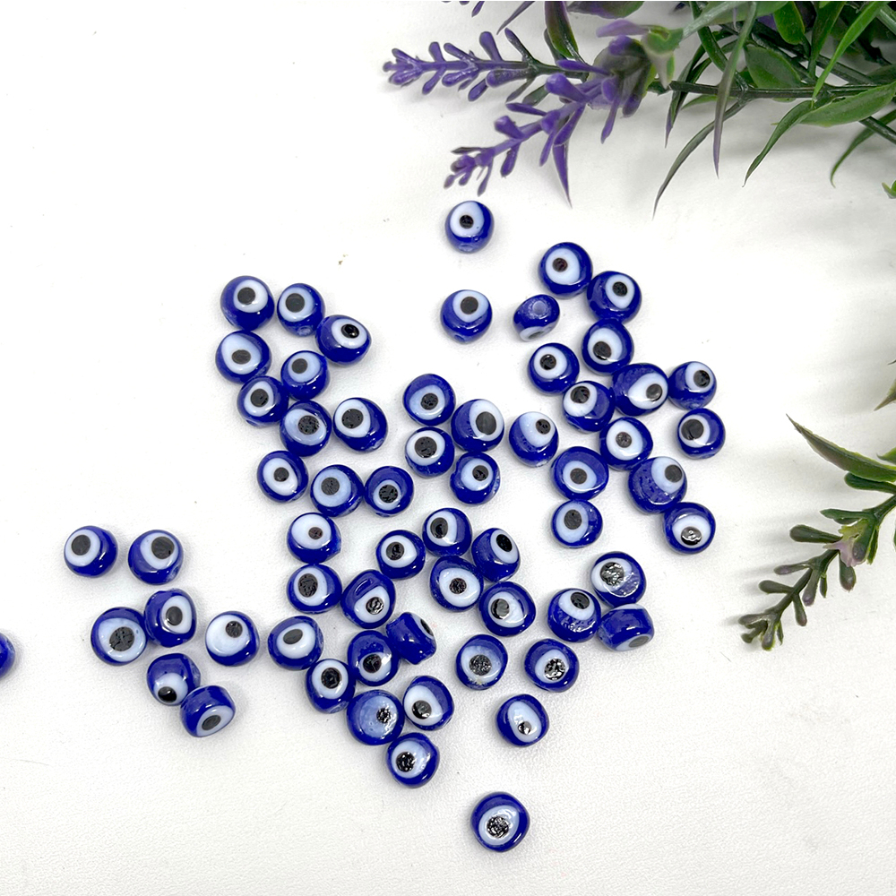 Jual 10 pcs Manik Kaca Genuine Glass Beads EVIL EYE GEPENG BULAT