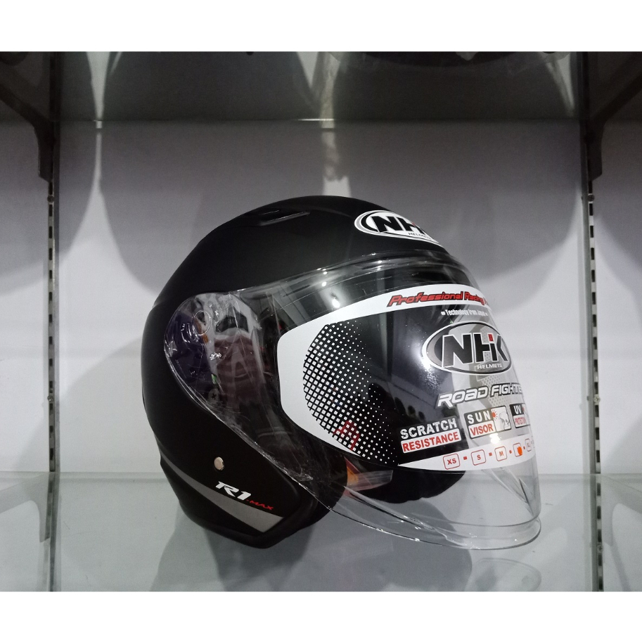 Jual HELM NHK R1 MAX SOLID BLACK DOFF HALF FACE ORIGINAL | Shopee Indonesia