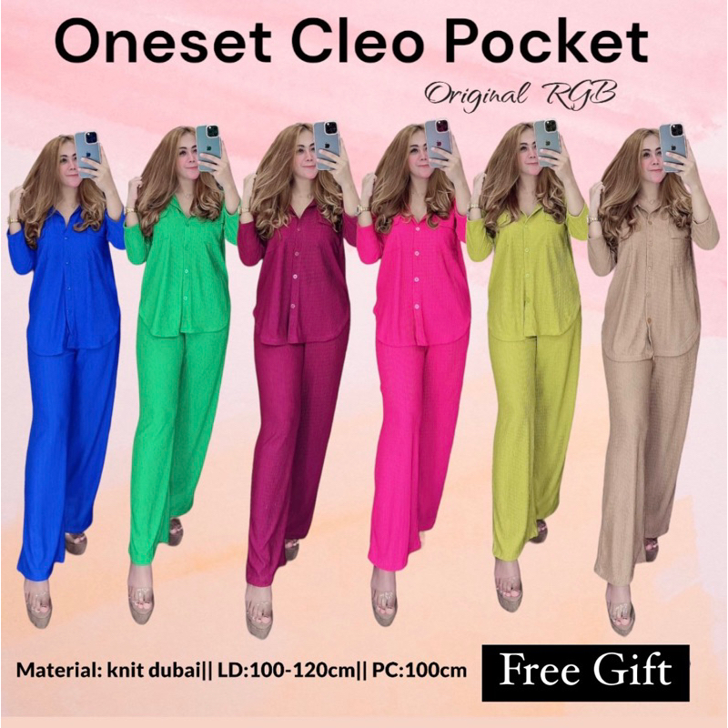 Jual Oneset Cleo Pocket Set Kemeja Cleo Pocket Setelan Wanita Original