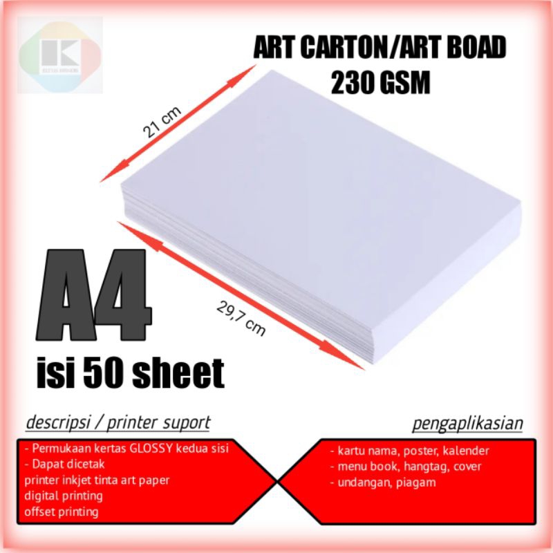 Jual Kertas Art Carton 230 Gsm A4 Isi 50 Lembar Ukuran A4 Shopee