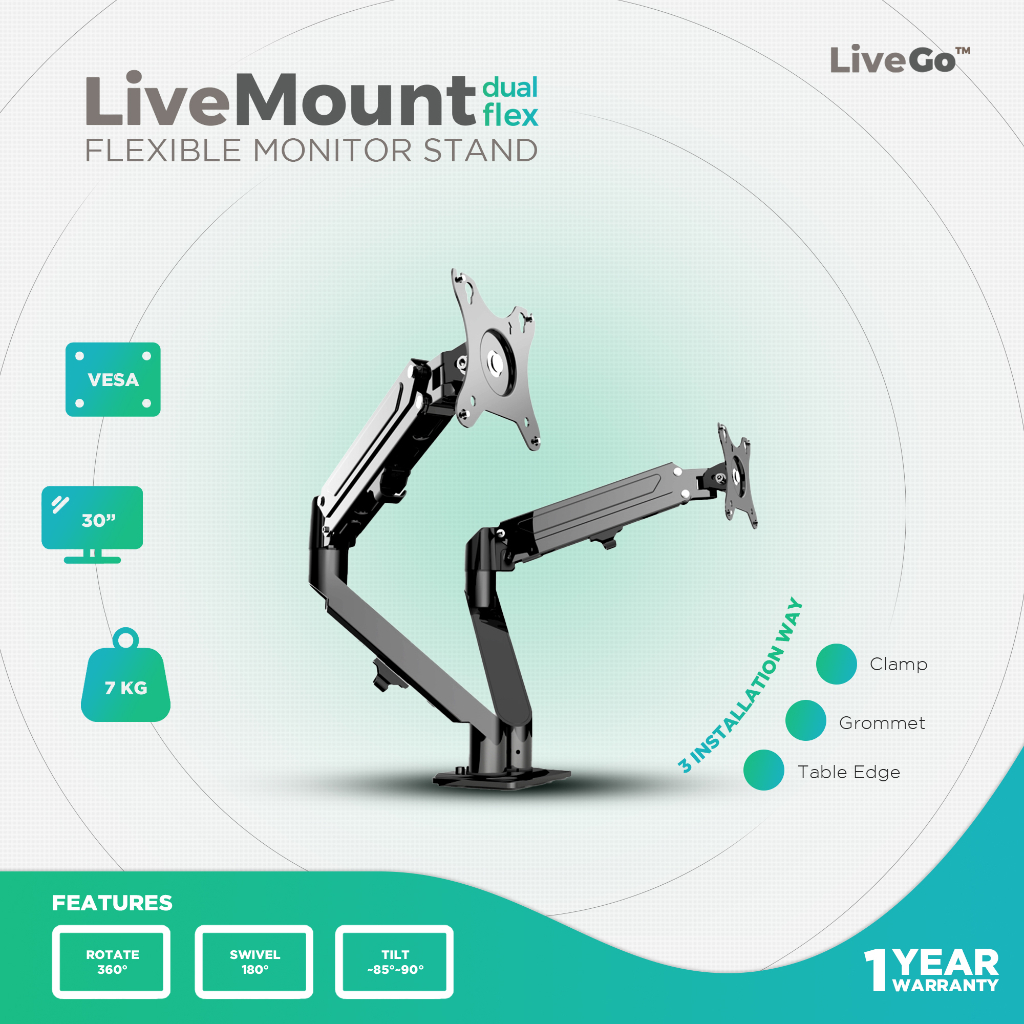 Jual LiveMount Dual Flex Bracket Monitor TV Desk Mount Braket Gas ...