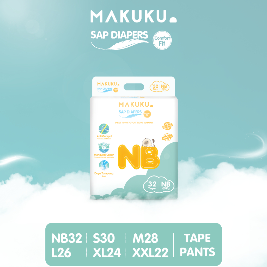 Jual MAKUKU SAP Diapers Comfort Fit Tape NB32 Popok Bayi Tipis Extra ...