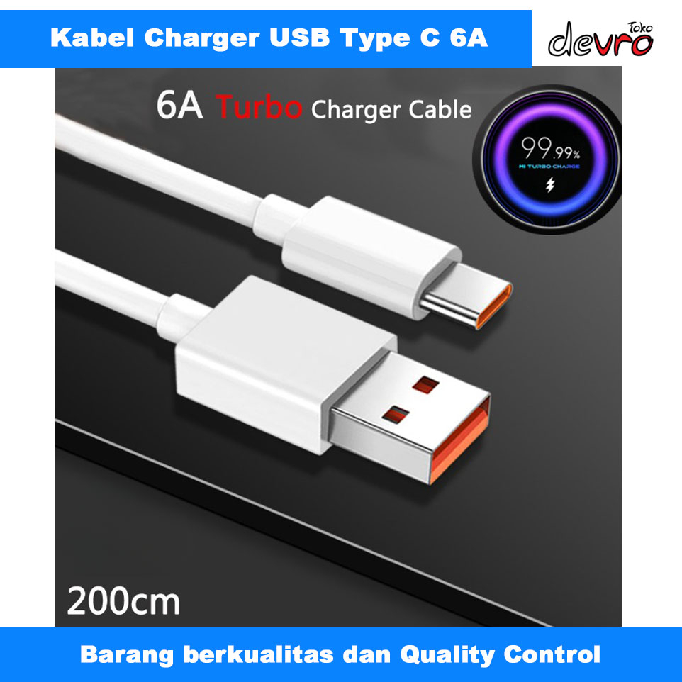 Jual Kabel Charger USB Type C Fast Charging 6A 100W - Panjang 2M - Kuat ...