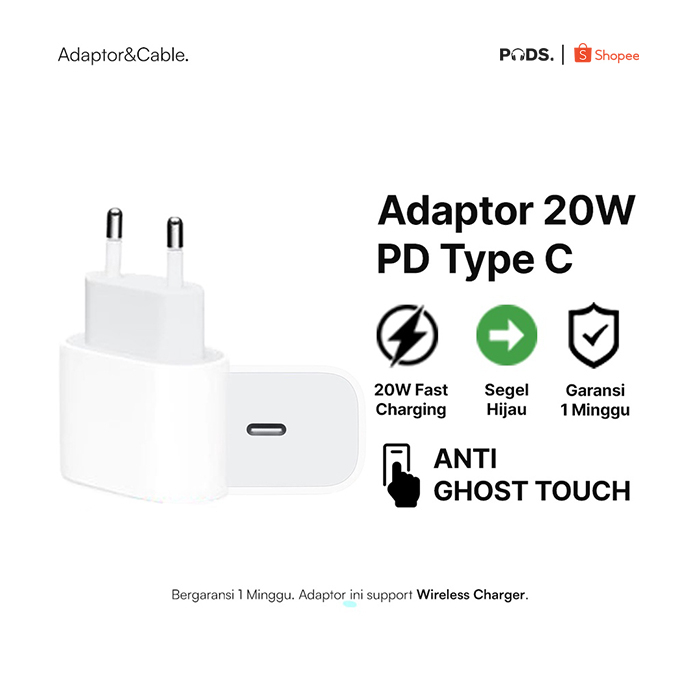 Jual ADAPTOR PD TYPE C + CABLE FAST CHARGING 20W BY PODS INDONESIA ...