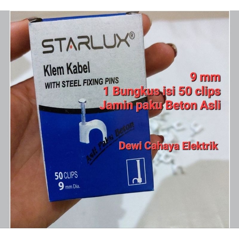 Jual Starlux Klem Kabel 9mm Paku BETON ASLI isi 50 Clipa Warna PUTIH ...