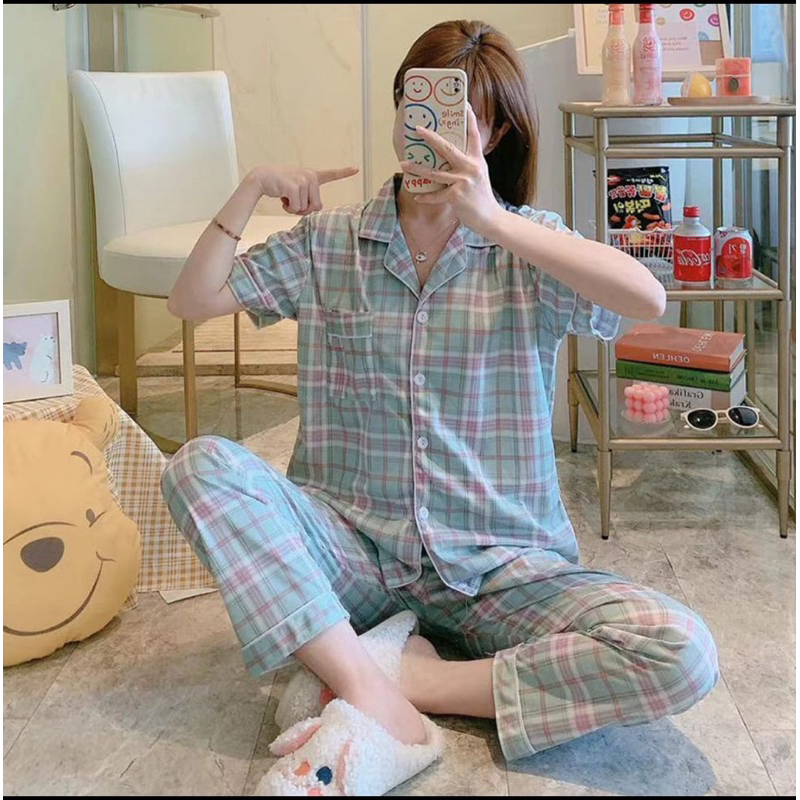 Jual Baju Tidur Wanita Piyama Set Kemeja Celana Panjang Baju Lengan ...