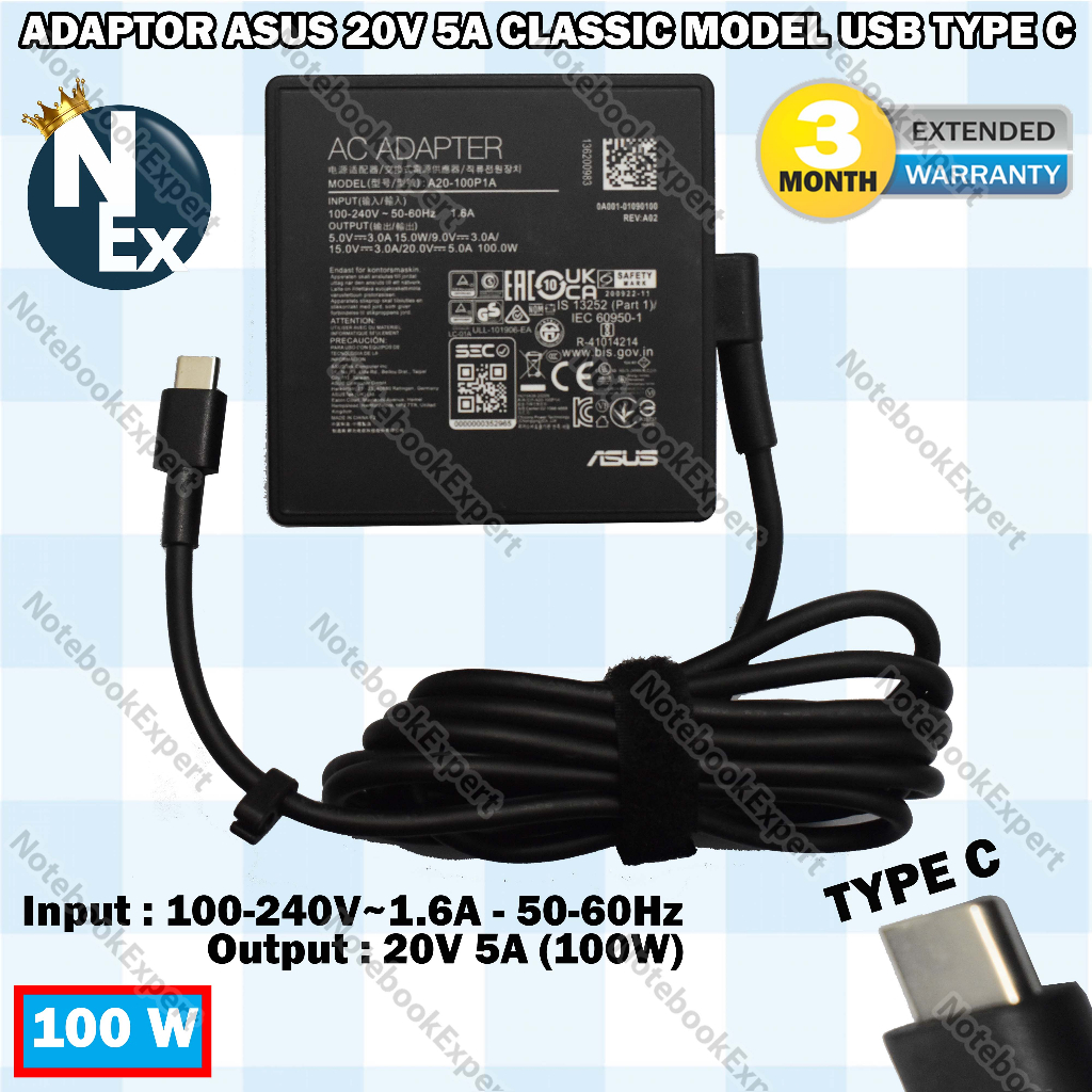 Jual Adaptor Asus ROG Flow X13 GV301 Z13 A20-100P1A 20V 5A 100W USB ...
