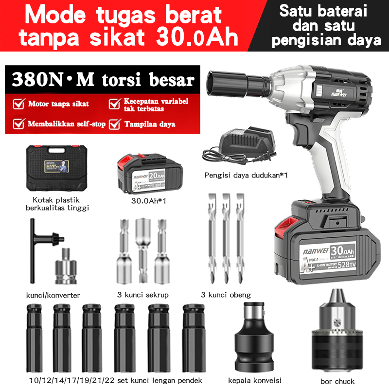 Jual Nanwei Cordless Electric Impact Wrench Mesin Bor Baterai Set Socket Motor Mobil Alat