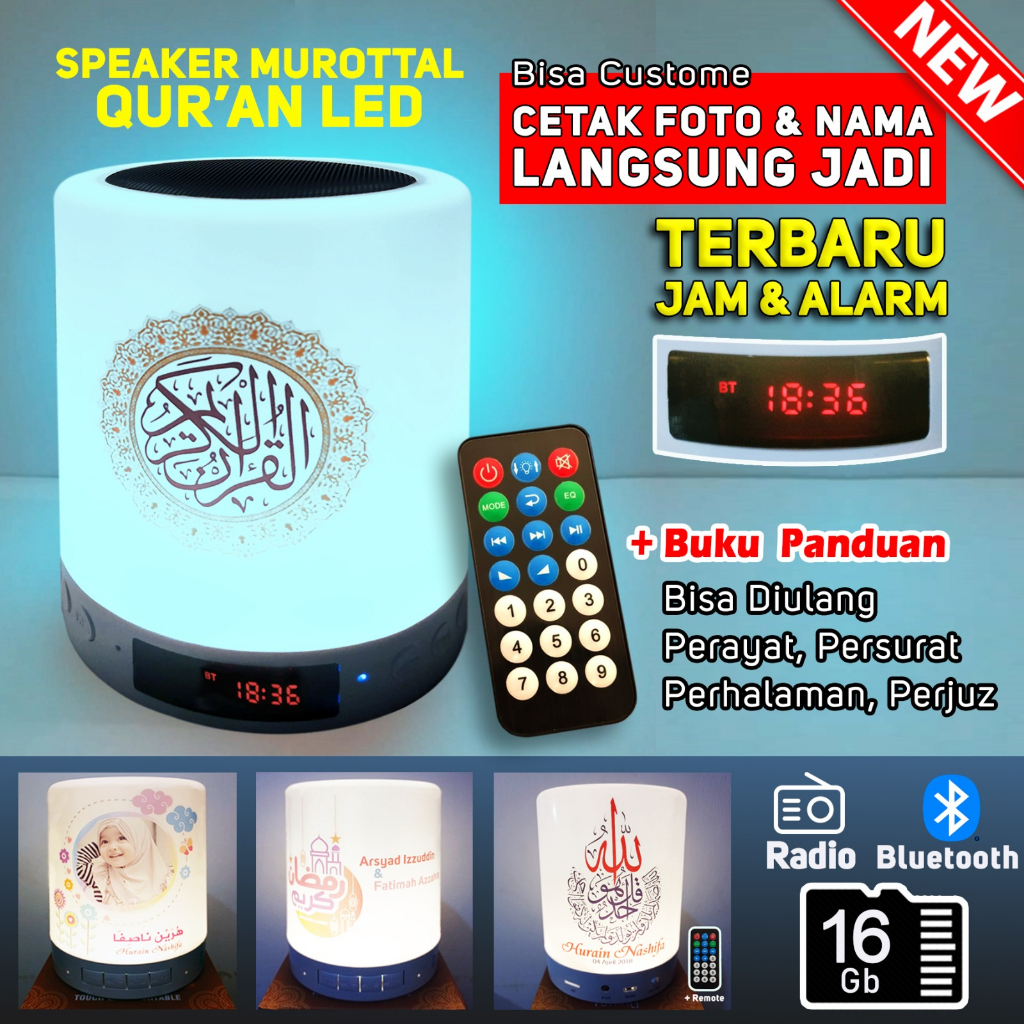 Jual Speaker Murotal Alquran Juz Lampu Led Remote Alarm Dan Jam