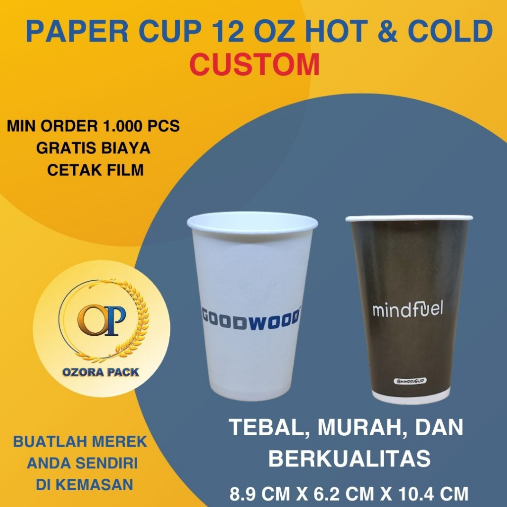 Jual Paper Cup 12 Oz Custom Printing / Cup 12 Oz Custom Sablon FULL