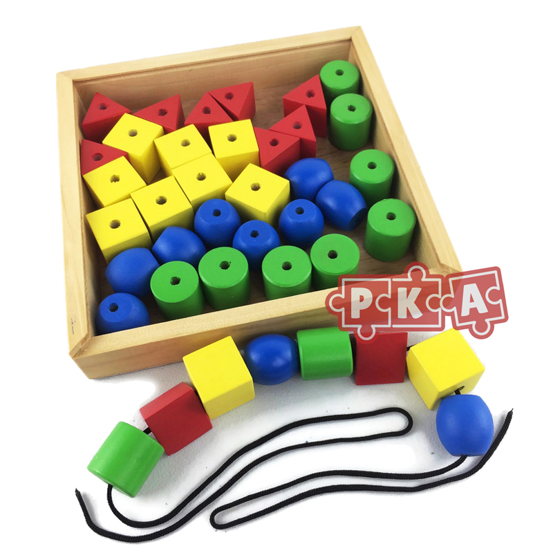 Jual Mainan Edukasi Anak Kayu Ronce Box 40pc Balok Tali Ronche Lacing ...