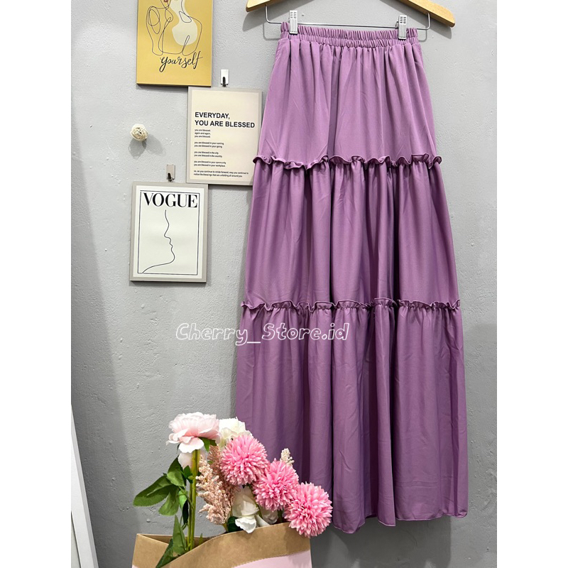 Jual Cherry_ Ruffle Skirt 3 susun / rok panjang wanita / skirt korean ...