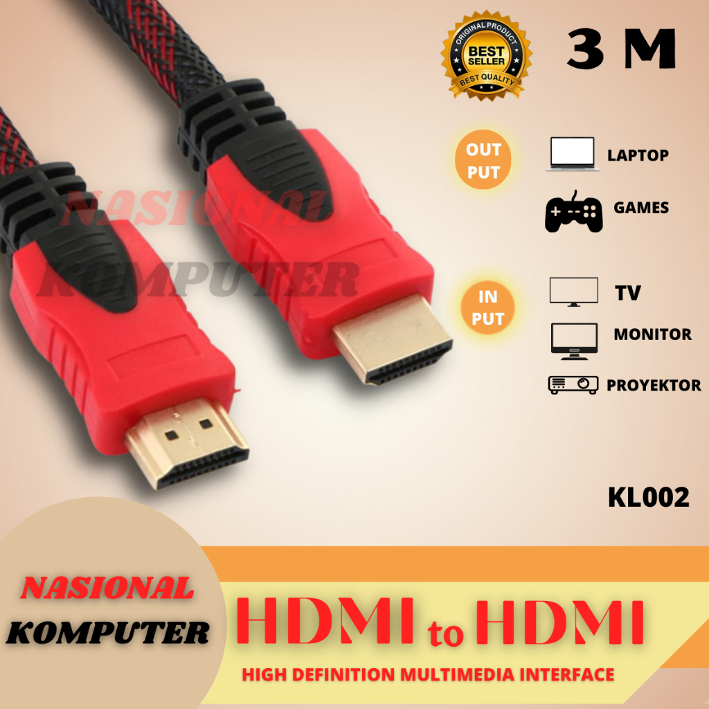 Jual Kabel HDMI to HDMI 3 Meter Kabel HDTV 1080p | Shopee Indonesia