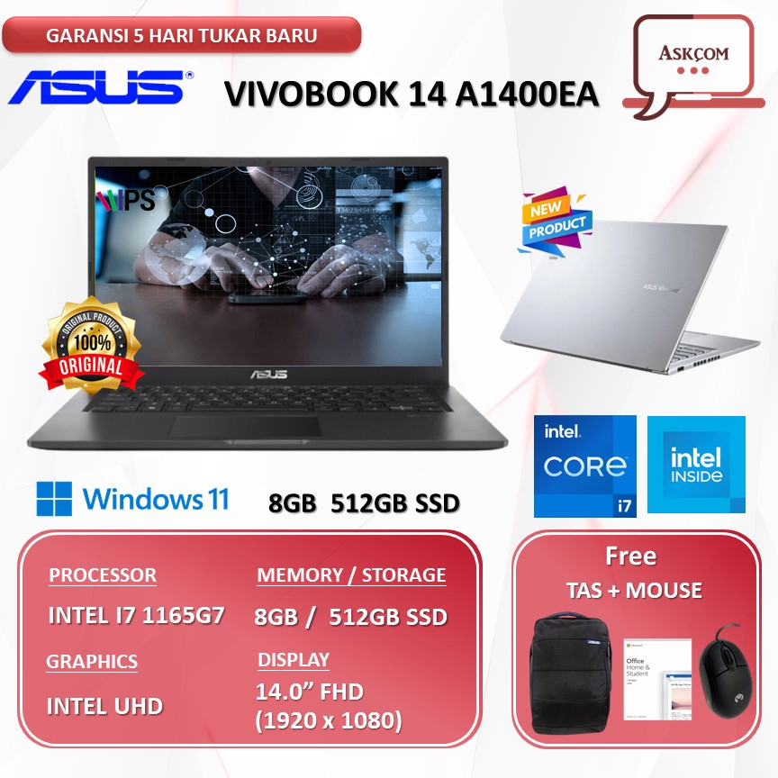 Jual Laptop Asus Vivobook 14 A1400ea Vips751vips752 I7 1165g7 8gb 512gb Ssd W11 Ohs2021 140fhd 8771