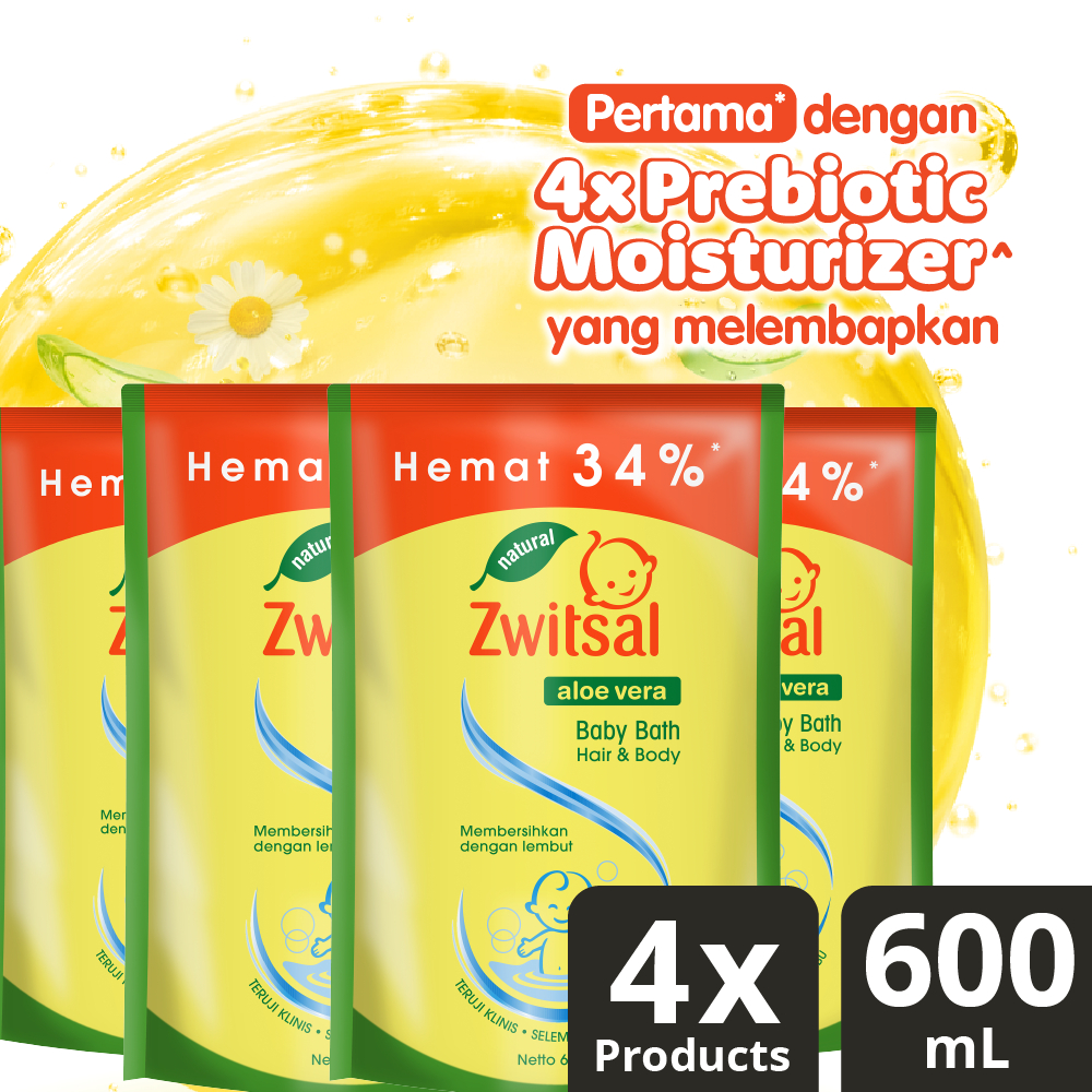 Jual Zwitsal Baby Bath Hair & Body Aloe Vera 600ml Multipack (Isi 4 ...