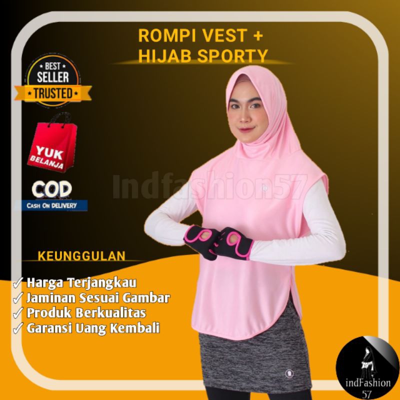 Jual Vest Rompi Wanita Sport Wear Outer Wanita Luaran Hijab Outerwear Olahraga Sporty Gym Lari 4428