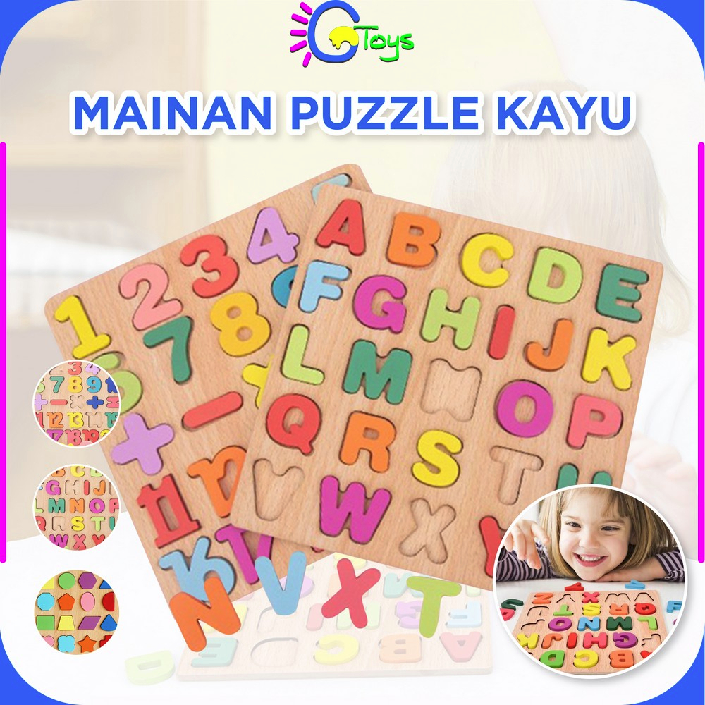 Jual CR-M313 Mainan Edukasi Anak Puzzle Kayu 3D Huruf Angka Dan Bangun Datar / Puzzle Alphabet ...