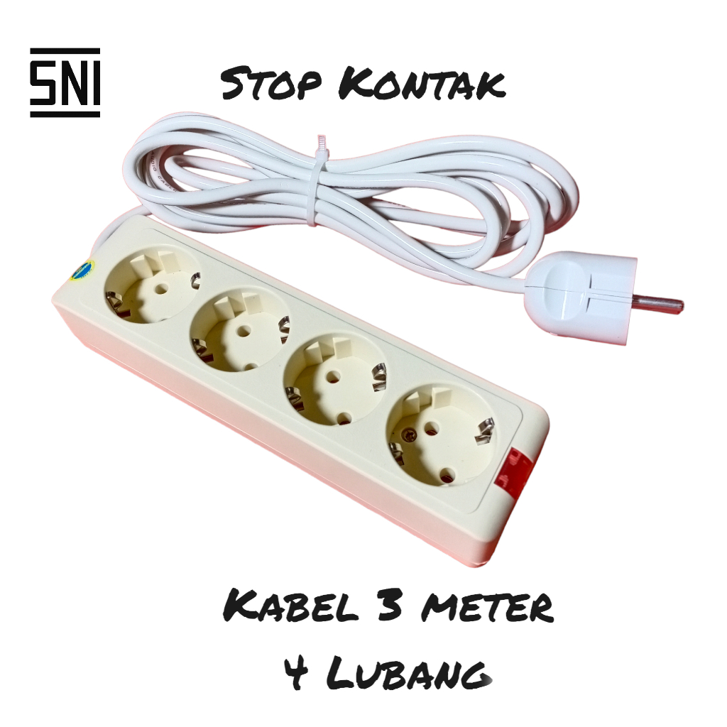 Jual Stop Kontak Listrik Set 4 Lubang + Panjang Kabel 3 Meter + Steker ...