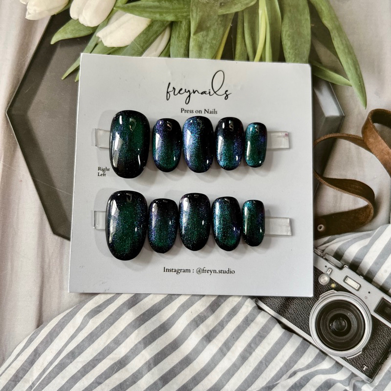 Jual Galaxy Cat Eye Nails // PRESS ON NAILS // Kuku Palsu Cat Eye