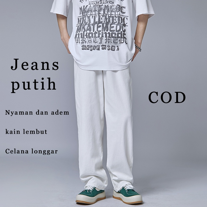 Jual Celana Jeans Pria Celana Panjang Putih Pria Korean Loose Pants