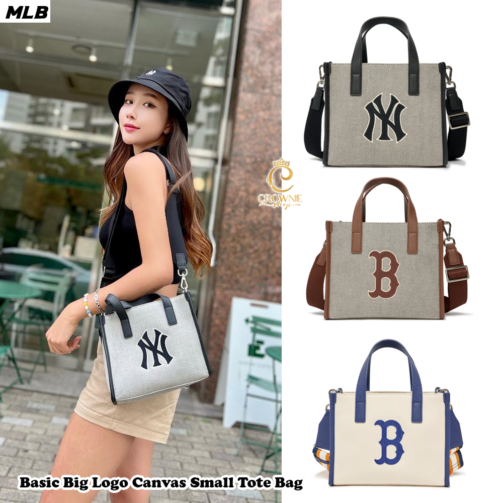 MLB Basic Big Logo Canvas Small Tote Bag NY Yankees Black, Totes for Women