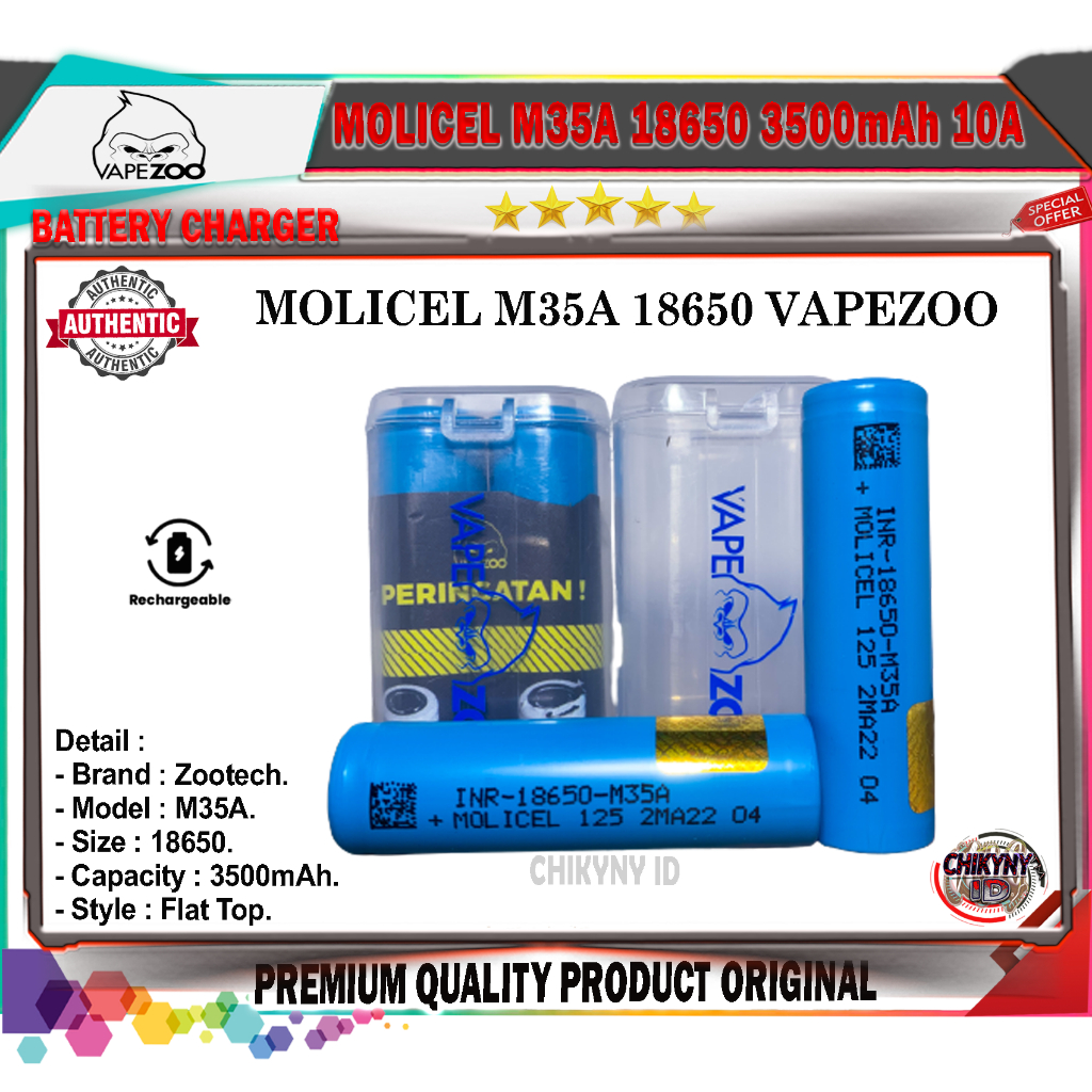 Jual BATTERY MOLICEL M35A 18650 3500MAH ORIGINAL ZOOTECH | Shopee Indonesia