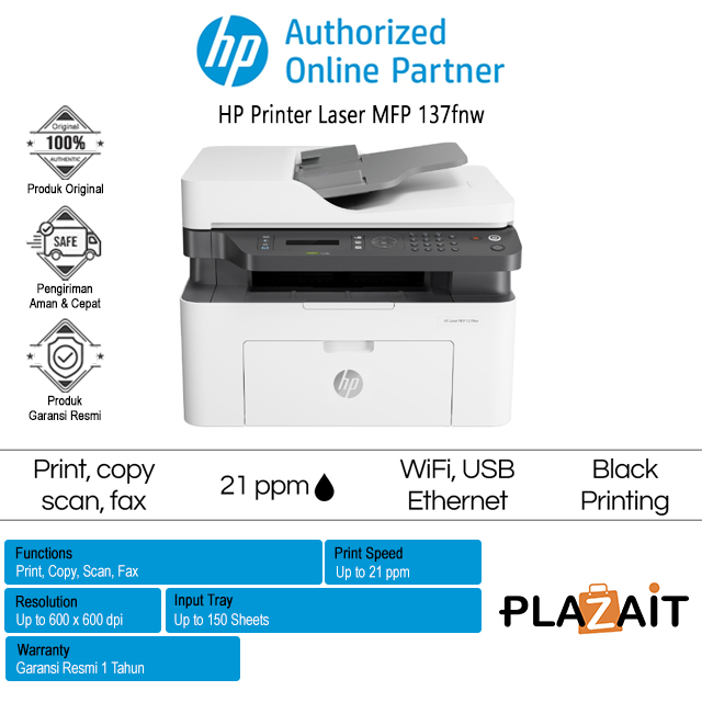 Jual Printer HP Laser MFP 137fnw All in One Wireless Shopee Indonesia