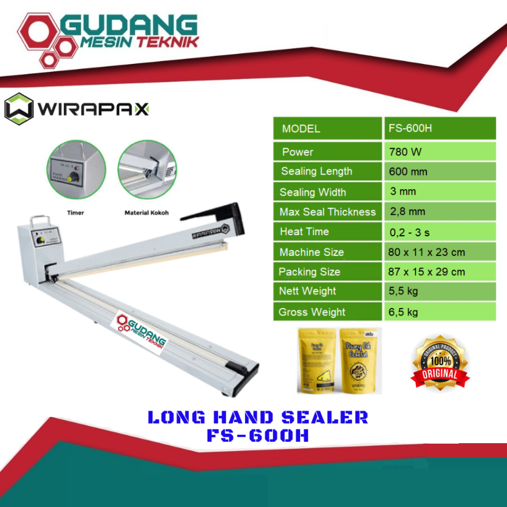 Jual Wirapax FS600H Hand Impulse Sealer Mesin Segel Plastik 60cm