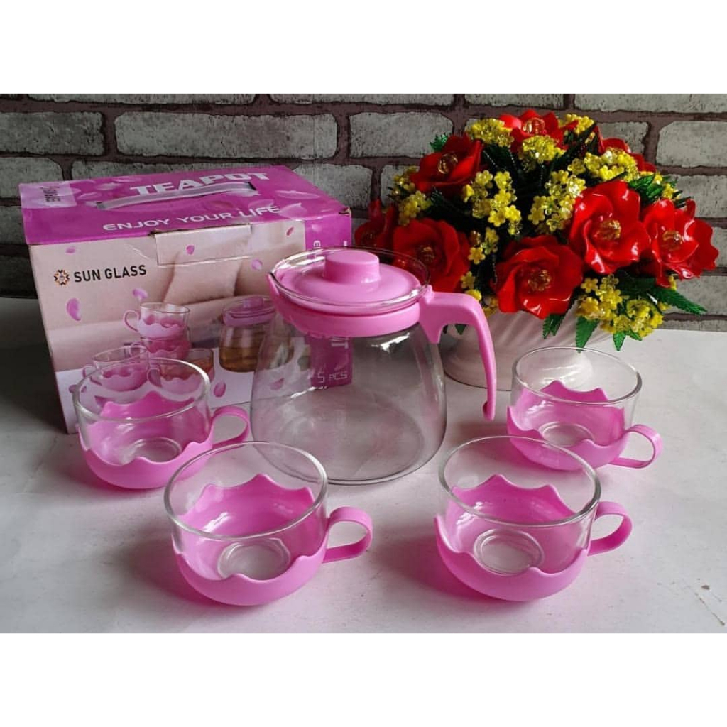 Jual Teapot Warna 5in1 Teapot Set Kaca 1 Box 5pcs 1pitcher 4gelas Shopee Indonesia 0884