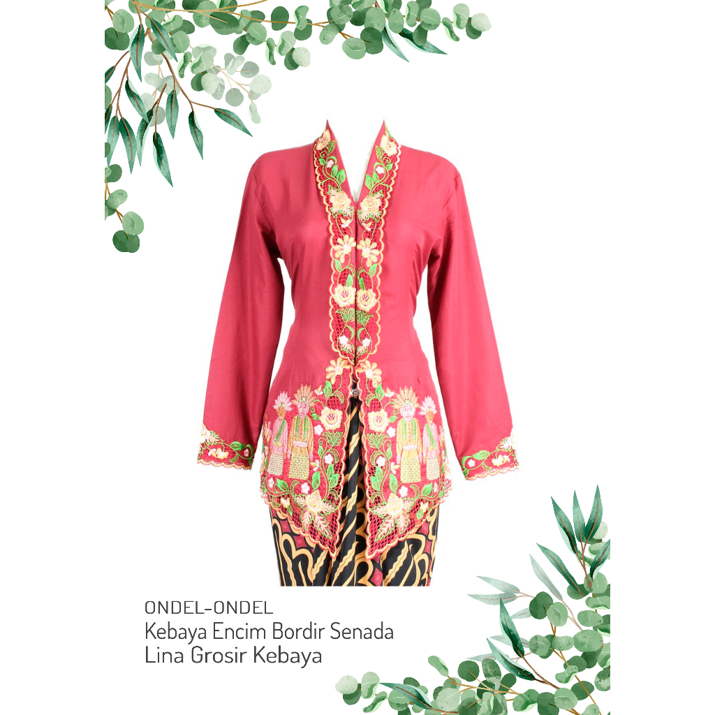 Jual Kebaya Encim Kartini Katun Bordir Merah Ondel Ondel Jakarta Lengan