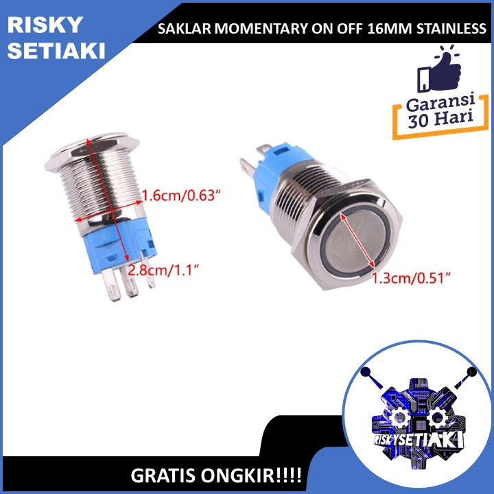 Jual SAKLAR MOMENTARY ON OFF 16MM STAINLESS INDIKATOR LED POLOS 5 KAKI ...