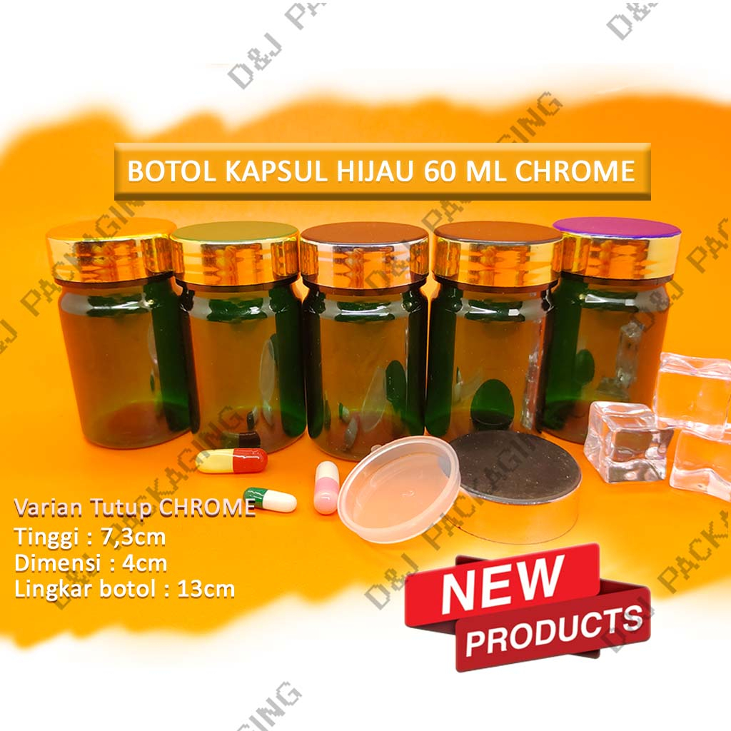Jual Botol kapsul 60ml Hijau / Botol kapsul Hijau isi 25-30 Putih ...