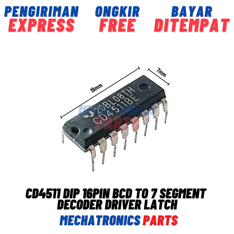 Jual CD4511 DIP 16Pin BCD to 7 Segment Decoder Driver Latch CD4511BE 16 ...