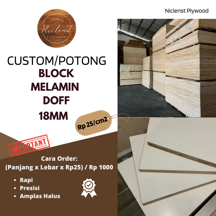 Jual Blockboard Melamin 18mm 1 Muka DOFF Custom / Block Melamin 18mm 1 ...