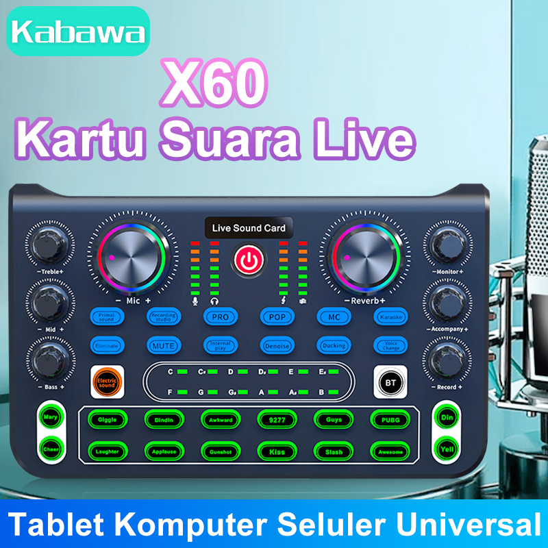 Jual Kabawa X60 Soundcard 3 Mic Port for live broadcasting Bluetooth mic USB External Sound Card