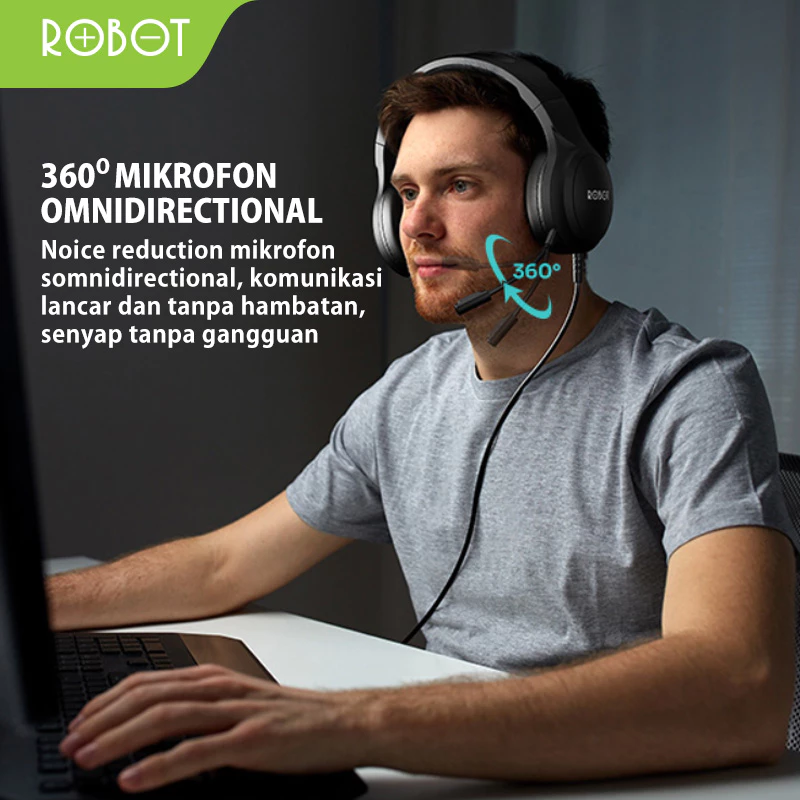 ROBOT Headphone Wired RH-P20 3.5mm Jack Black Headphone Original - Garansi 1 Tahun