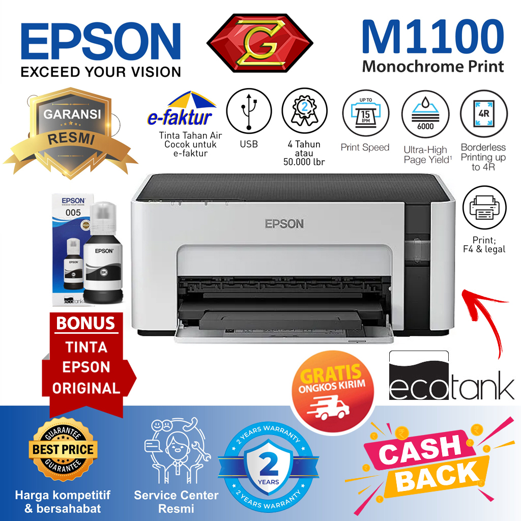 Jual Printer Epson M1100 Ecotankprinter Inktankprinter Ink Tank Monochrome Printer Inkjet 9188