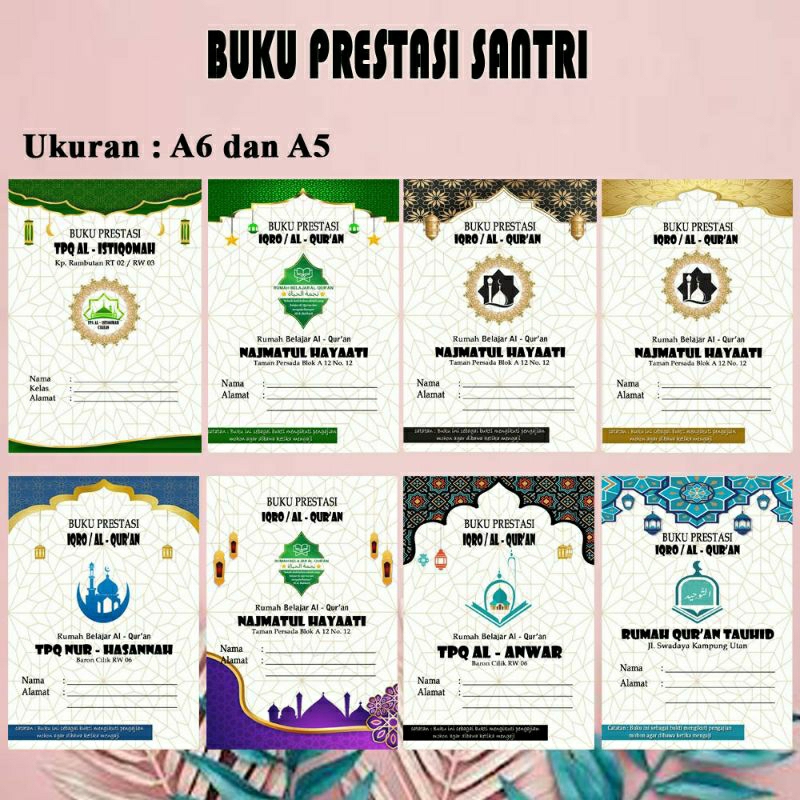 Jual BUKU PRESTASI SANTRI PENGAJIAN CUSTOM MURAH A6 COVER GLOSSY