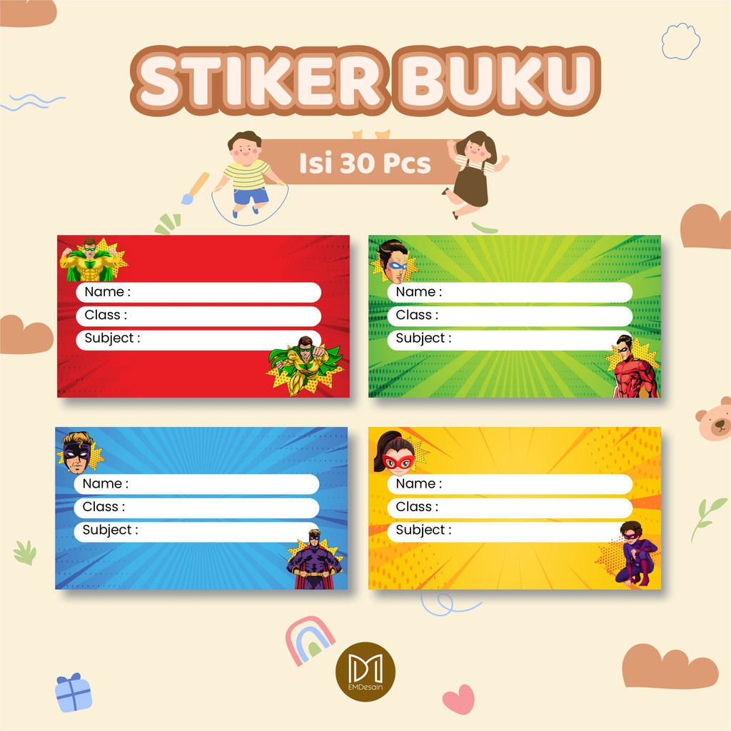 Jual Pcs Sticker Label Buku Pelajaran Motif Super Hero Marvel Stiker Mapel Custom