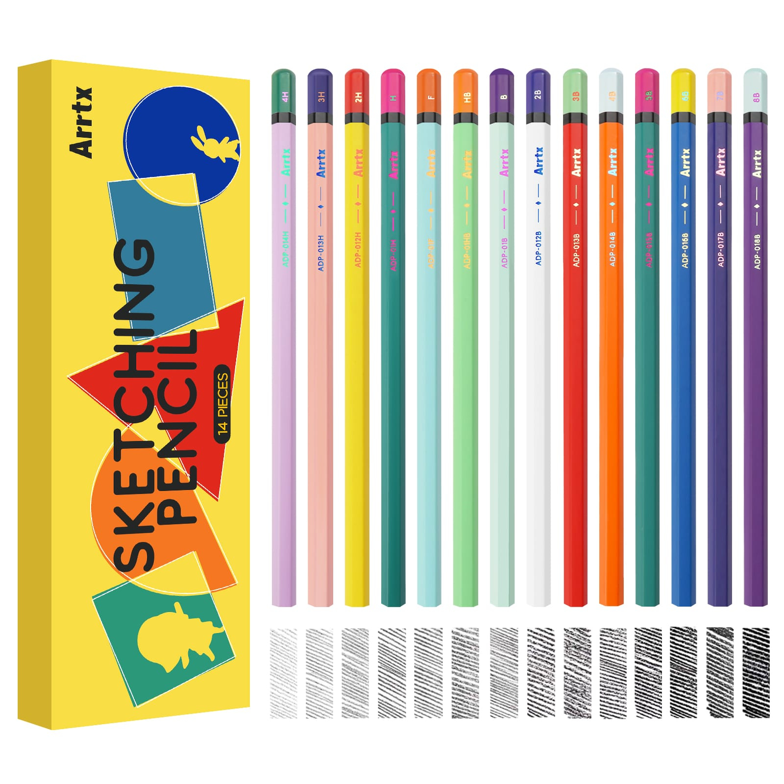 Arrtx Drawing Pencils, 14 Pcs (4H - 8B) Artist Sketching Pencils