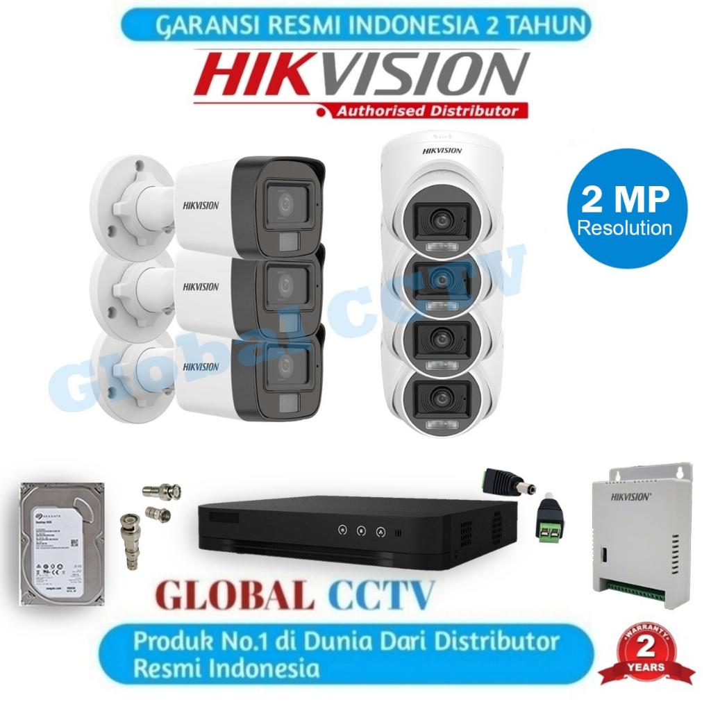 Jual Paket Hikvision 7 Camera 2MP DVR 8 CHANNEL + Hardisk 2TB Turbo HD ...